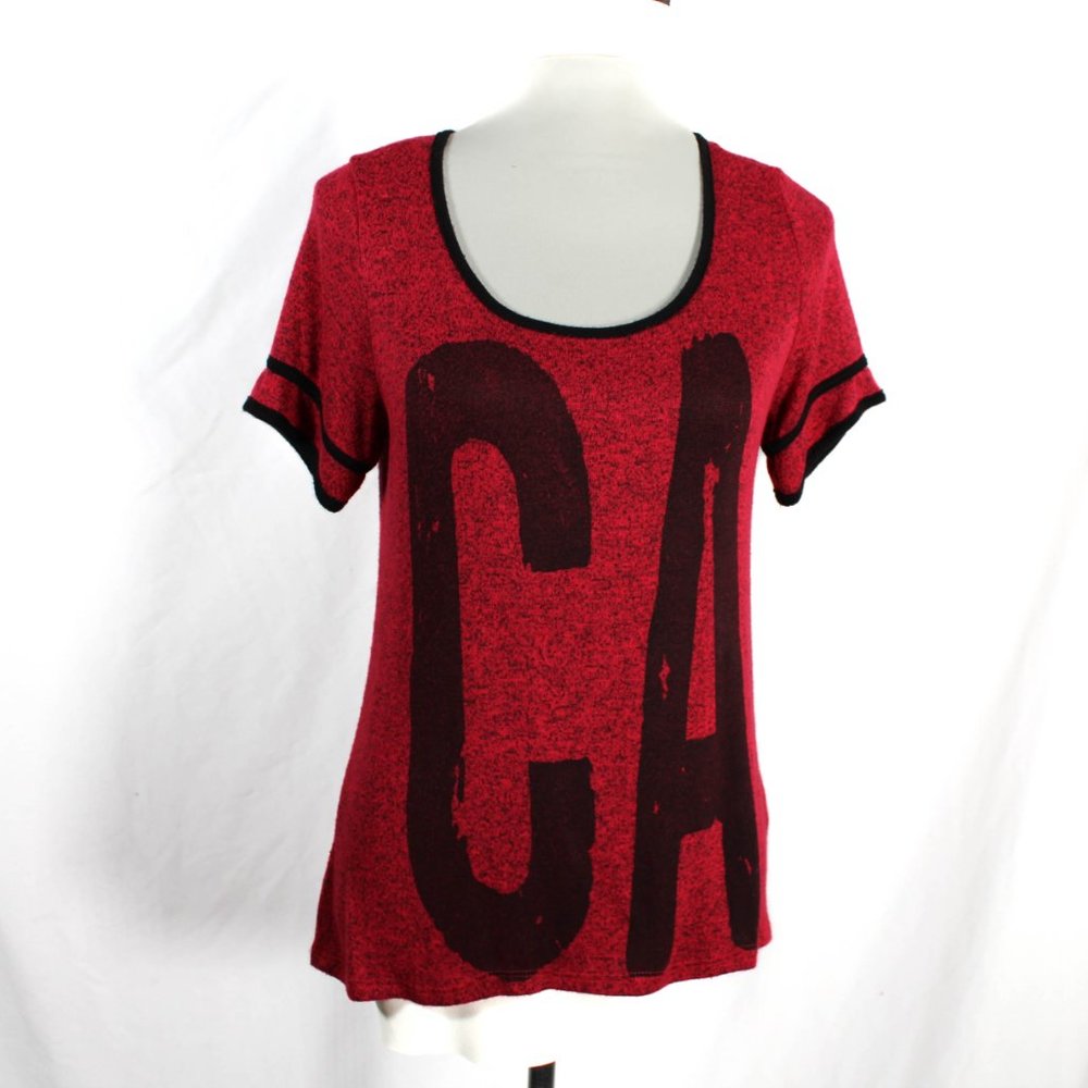 California Brushed Knit T Shirt Blouse Top Red Black